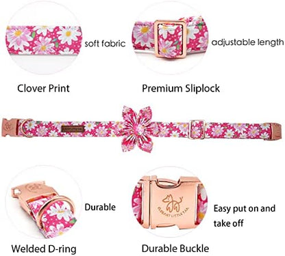 Elegant Little Tail Girl Dog Collar with Flowers - Pink Floral Pattern, Adjustable for Large Dogs