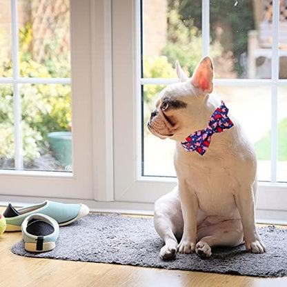 Dog Collar, 4 of July Independence Day American Flag Dog Bow Collar Boy Soft Pet Collar Bowtie Duarble Puppy Collars for Small Medium Large Dog
