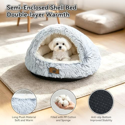 YooxArmor Round Covered Cat Bed Cave Dog Bed for Small Medium Pets,Grey,S
