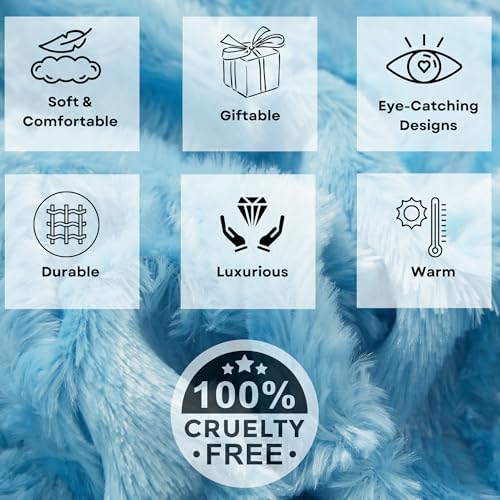 Tache Bright Sky Blue Faux Fur Throw Blanket Chevron Pattern Light Soft Fuzzy Warm Sherpa Throw Blankets, 50x60
