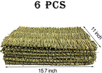 kathson 6 PCS Rabbit Large Grass Mat Natural Grass Woven Mat Rabbits Chew Toys Hay Bedding Nest for Small Animal Bunny Rabbit Guinea Pigs Hamster Chinchillas Puppy Biddy Sleeping Chewing