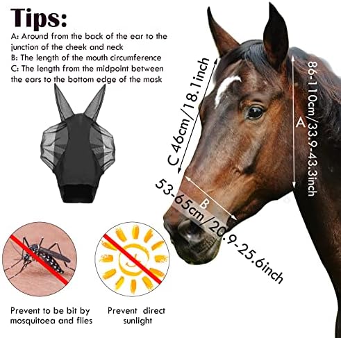 Weewooday 3 Pcs Horse Fly Mask with Ears, L, Black, Gray, Blue
