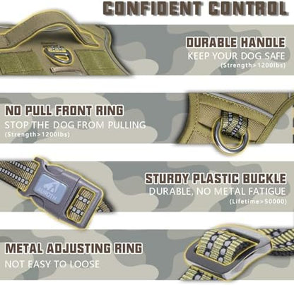 AUROTH Tactical Dog Harness for Small Medium Dogs No Pull Adjustable Pet Harness Reflective K9 Working Training Easy Control Pet Vest Military Service Dog Harnesses Army Yellow S