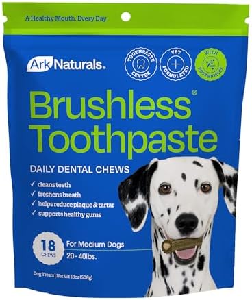 Ark Naturals Brushless Toothpaste Dog Dental Chews - Medium Breeds (18 ct)