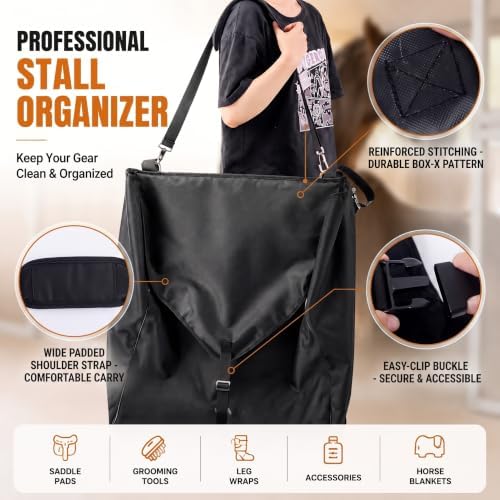 Dansydaisy Black Large Horsewear Bag Stall Front Horse Blanket Storage Bag Durable 600D Oxford 29.5 x 24.5 x 9 in Fabric Portable Easy to Hang Horse Tack Holder Accessories for Keep Organized