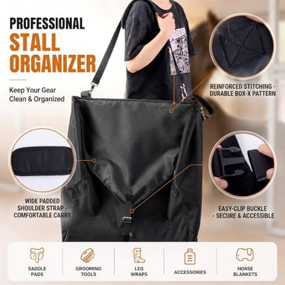 Dansydaisy Black Large Horsewear Bag Stall Front Horse Blanket Storage Bag Durable 600D Oxford 29.5 x 24.5 x 9 in Fabric Portable Easy to Hang Horse Tack Holder Accessories for Keep Organized