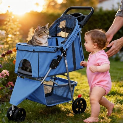 NEWBULIG Foldable 3 Wheel Pet Stroller for Dogs and Cats