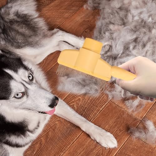 Cat Deshedding Comb, 2 Pcs Pet Hair Removal Tools for Cat/Dog with Two Layered Teeth, Portable Shedding & Grooming Supplies with Release Button for Long/Short Hair Indoor Cats, Kitten Brush