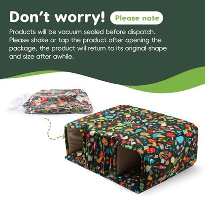 Guinea Pig Hideout with Tunnels, Toys & Cozy House - Soft Large Bed for Small Pets - Blackish Green Mushroom