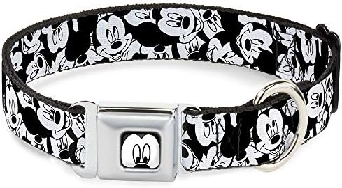 Buckle-Down Seatbelt Buckle Dog Collar - Mickey Mouse Expressions Stacked White/Black - 1.5" Wide - Fits 16-23" Neck - Medium