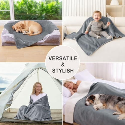 Smiry Waterproof Dog Bed Blanket, Leakproof Pet Throw Blanket for Bed Couch Sofa, Reversible Sherpa Fleece Furniture Protector Cover for Small Medium Large Dogs Cats (Grey, 60x80 inches)