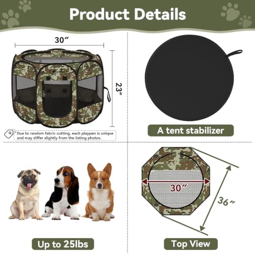 Siedihit Dog Cat Puppy Pet Playpen,Crate Tent Cage(Green Camo, Medium)