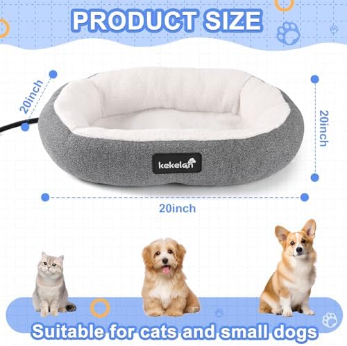 Indoor Heated Cat Bed, Heated Pets Bed for Indoor Cats Kitten Small Dogs Puppy Machine Washable Electric Warming Bed Mat Soft Cozy Pet Heating Pad with Timer & Temp Adjustable
