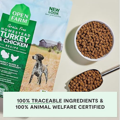 Open Farm Grain Free Dry Dog Food, Turkey and Chicken Kibble, 4lb Bag