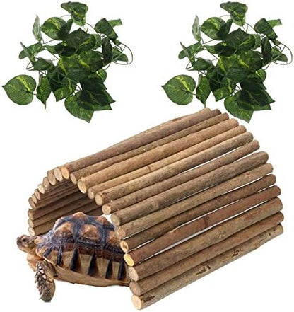 Hamiledyi Extra Large Wooden Reptile Hideout Bearded Dragon Bendy Bridge Climbing Ladder Hiding Hut Reptiles Hide Cave Habitat Decor for Lizards Gecko Spiders Snakes Tortoise(XL:20" x 11.8")