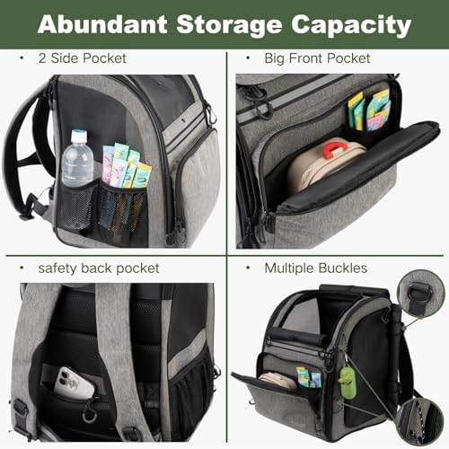 Premium Dog & Cat Carrier Backpack for Travel, Hiking & Vet Visits - Solid Durable Pet Backpack with Breathable Mesh, Safety Strap, Anti-Anxiety Curtain & Storage Pockets (Gray)