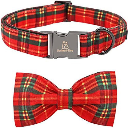 Lionheart Plaid Dog Collar - Adjustable Bow Tie Collar for Large Dogs for Girl or Boy Dogs