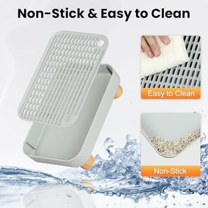 Litter Box Step, Litter Box Ramp/Catcher with Wooden Base, Anti-Tracking & Easy to Clean, Ideal for Small & Elderly Cats 11.8"x7.9"x3.6" (Gray)