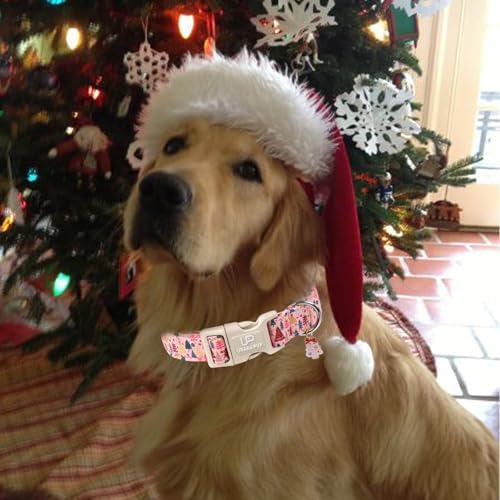 Christmas Dog Collar, Pink Christmas Tree for Dogs, Adjustable Pet Collar with Cute Xmas Tree Pendant, Festive Winter Dog Accessories for Small Medium Large Dogs XL