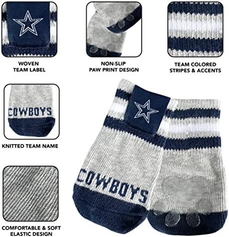 NFL Dallas Cowboys Anti Slip Dog Socks with Elastic Ribbed Top, Size Medium/Large. Indoor/Outdoor Socks, Best Dog Paw Protector, 2 Pairs, Cool Puppy Supplies with NFL Logo of Cowboys Football Team