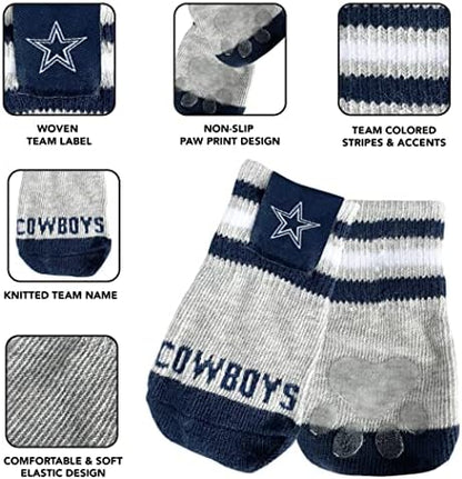 NFL Dallas Cowboys Anti Slip Dog Socks with Elastic Ribbed Top, Size Medium/Large. Indoor/Outdoor Socks, Best Dog Paw Protector, 2 Pairs, Cool Puppy Supplies with NFL Logo of Cowboys Football Team