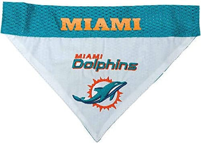 Pets First NFL DOG BANDANA - MIAMI DOLPHINS REVERSIBLE PET BANDANA. 2 Sided Sports Bandana with a PREMIUM Embroidery TEAM LOGO, Small/Medium. - 2 Sizes & 32 NFL Teams available