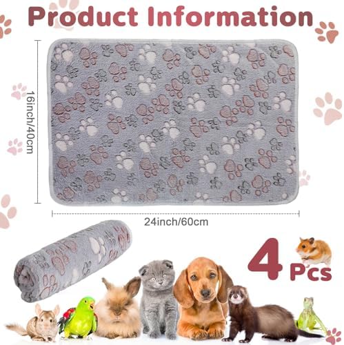 Reginary 4 Pcs Guinea Pig Fleece Cage Liners, Adorable Paw, 24 x 16 Inch