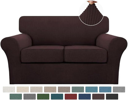 Turquoize 3 Piece Sofa Covers for 2 Cushion Couch Sofa Slipcover Soft Couch Cover for Dogs-Washable Sofa Furniture Covers with 2 Individual Cushion Covers, Thick Jacquard Fabric (Loveseat, Brown)