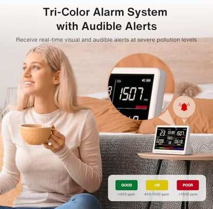 16 in 1 Air Quality Monitor Indoor 12Hrs Battery 7" Wildfire CO2 Monitor