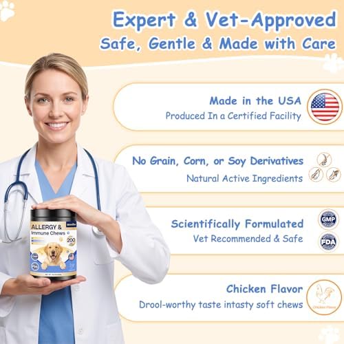 Dog Allergy Chews, Itchy Skin & Paw Licking Support, 200 Soft Chews
