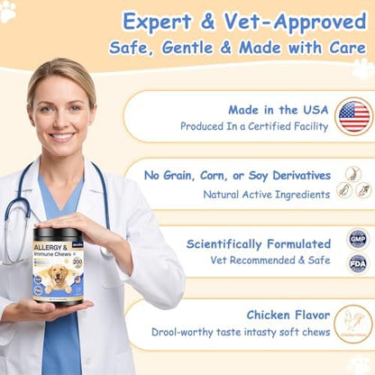 Dog Allergy Chews, Itchy Skin & Paw Licking Support, 200 Soft Chews