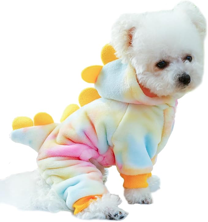 Dinosaur Puppy Coats, Winter Fleece Hoodies with Leash Ring, Cat Coat, Funny Dog Costume for Boy, Girl, Christmas, Halloween (Yellow, X-Large)