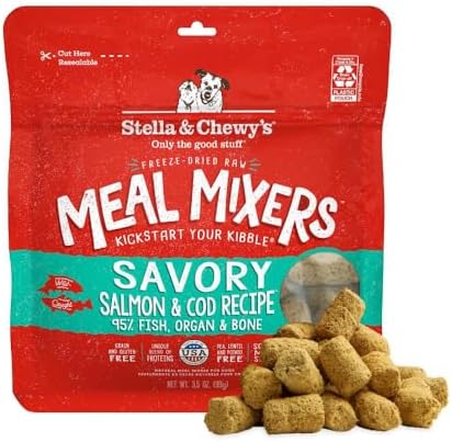 Stella & Chewy's Freeze-Dried Raw Salmon & Cod Meal Mixers- Dog Food Topper and Mixer - Made with 95% Wild-Caught Salmon & Cod, Organs & Bone - Perfect for Picky Eaters - Grain-Free - 3.5 oz