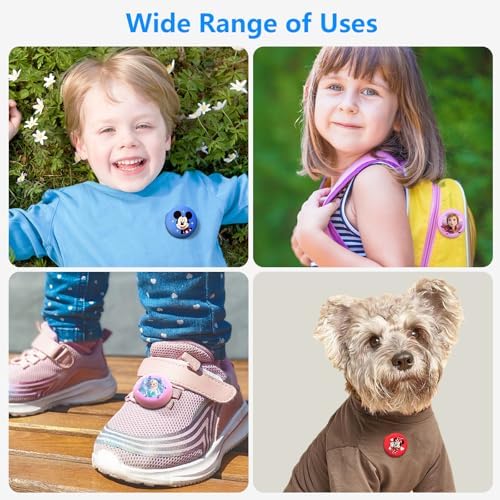 Waterproof for AirTag Holder for Kids - 2 Pack Cute Cartoon Hidden Case | with Safety Pin | for Clothes, Luggage, Shoes, Backpack | for Toddler, Elderly | Fully Hidden Tracker Case, Blue+Red