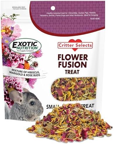 Flower Fusion Treat (1/2 lb) - Healthy Natural Dried Flower Herbivore Treat - Chinchillas, Guinea Pigs, Rabbits, Prairie Dogs, Degus, Hamsters, Rats, Squirrels, Sugar Gliders & Other Small Pets