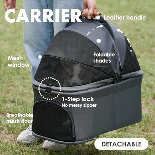 Zoosky 3 in 1 Dog Stroller, Folding Pet Stroller w/Removable Carrier