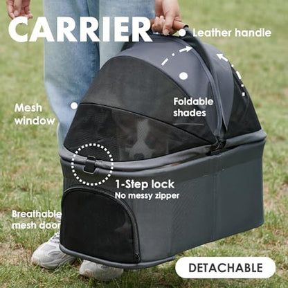 Zoosky 3 in 1 Dog Stroller, Folding Pet Stroller w/Removable Carrier