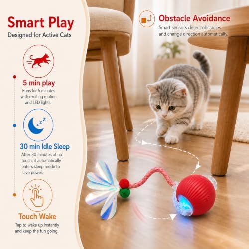 Interactive Cat Toy Ball, Smart Moving Pet Toy for Cats & Dogs