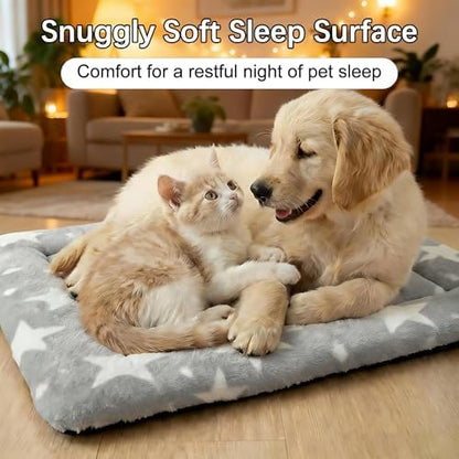 Dog Bed Mat – Soft & Comfortable Dog Kennel Pad for Crate – Durable Crate Bed & Mat for Dogs & Cats – Ideal for Crate, Kennel, and Home Use (Big&Little Stars Grey, M(30"*20"*1.5"))