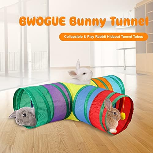 BWOGUE Bunny Tunnels & Tubes, 3-Way Collapsible Rabbit Hideout for Bunnies