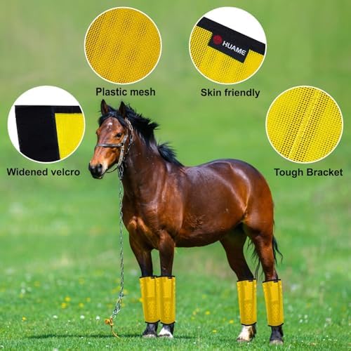 Horse Fly Boots, Breathable Mesh Protection Set of 4, Comfortable Horse Leggings, Breathable Mesh Design, Equine Supplies for Reduce Stomping, Hoof Damage & Leg Fatigue (Yellow, Medium)