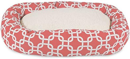Majestic Pet 40 Inch Links Sherpa Calming Dog Bed Washable – Cozy Soft Round with Spine for Head Support - Fluffy Donut 40x29x9 (inch) – Round Pet Bed Large - CORAL