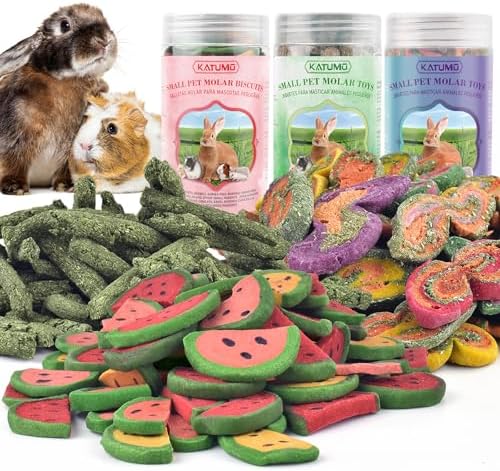 KATUMO 3PCS Rabbit Chew Treats - Mixed Natural Timothy Hay Pumpkin Carrot Beet Spinach Chew Toys for Rabbit Guinea Pig Hamster Bunny Chinchilla Gerbil Small Rodent Pets