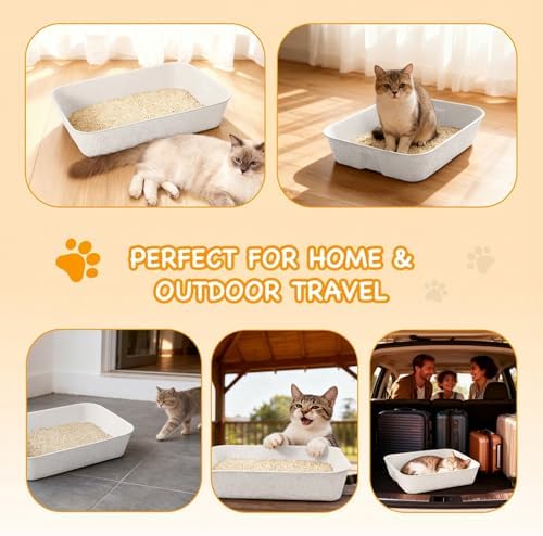 Disposable Litter Boxes for Cats, Durable and Water Resistant, Sustainable Large Disposable Litter Box, Disposable Cat Litter Boxes for Indoor/Travel Use, Standalone or as Liner (White, Large 5-Pack)