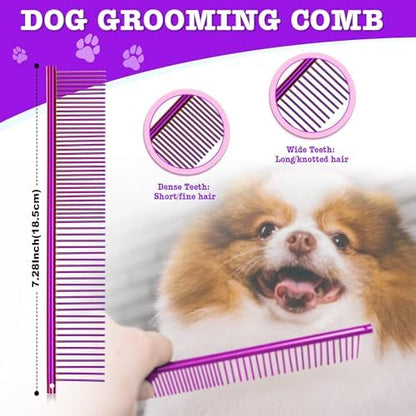 Dream Reach Dog Grooming Scissors - 7" Professional 6 in 1 Pet Scissors Sharp and Durable Shears Set Thinning, Chunker, Straight, Curved Shears and Comb for Dog Cat Pets, Purple