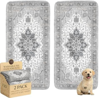 Washable Pee Pads for Dogs,Great Urine Absorbent Reusable Puppy Training Pads,Waterproof,Leak-Proof & Non-Slip Potty Pads for Whelping,Crate,Playpen,Bed.(Gray Floral,36"x72")