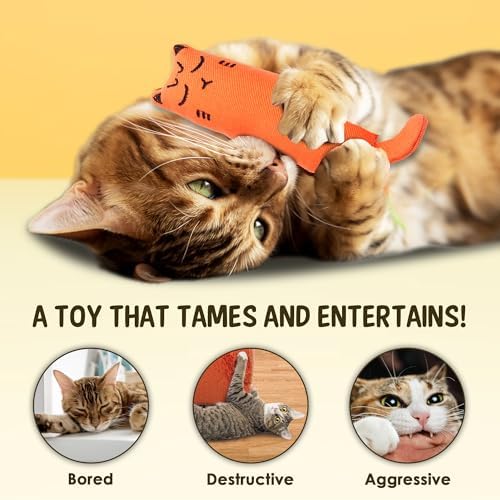 Vila Plush Cat Chews with Catnip, Feline Mood Enhancer, Oral Care Assistant, Gum Massager, Exercise and Entertainment Treat, Cotton Fabric, Orange, Red, Gray, Pink, Black, 5 Pcs per Pack