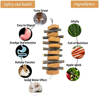 PINVNBY Rabbit Chew Toys for Teeth Hanging,Natural Apple Bunny Chew Sticks Small Animals Molar Wood for Rabbits Chinchillas Guinea Pigs Hamsters Small Pet Chewing Improve Dental Health(4 Pcs)