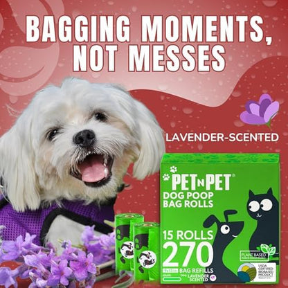 Pet N Pet Dog Poop Bags Rolls, 270 Count, Lavender Scented, Plant Based