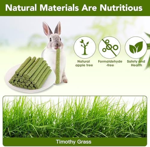 WDEFUN 45 PCS Timothy Hay Sticks for Rabbits Natural Molar Teeth Stick Chew Toys for Bunnies Chinchillas Guinea Pigs Hamsters and Other Small Animals Treats